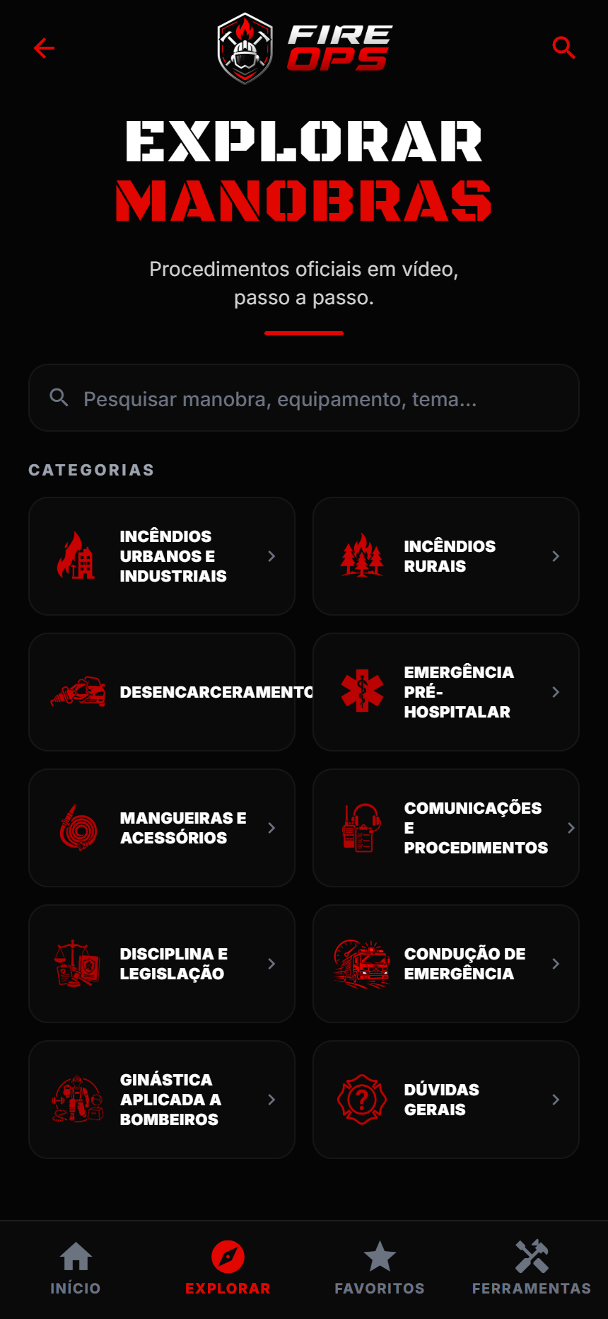 Explorar categorias de manobras